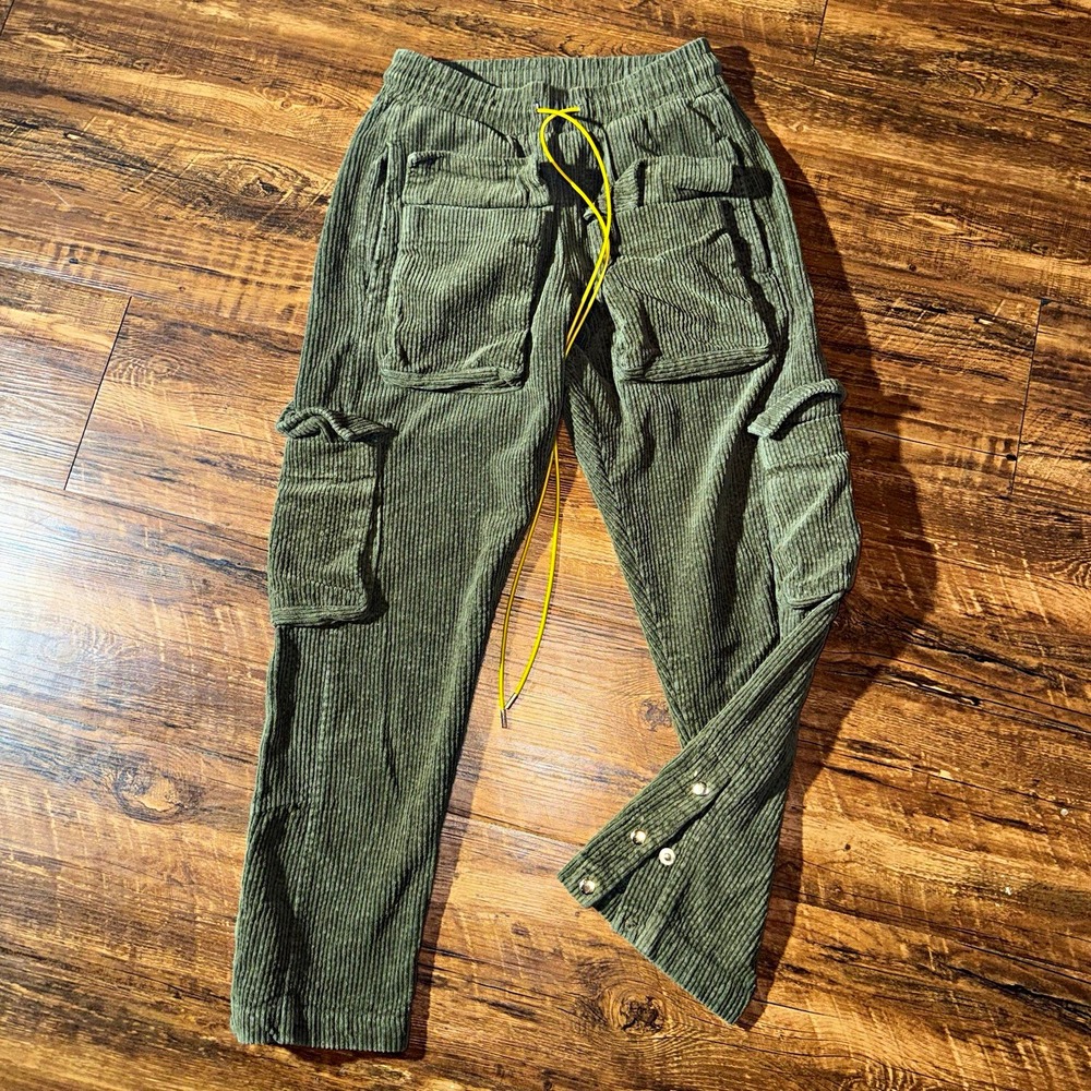 Mnml La Green Corduroy Cargo Drawstring Tapered Snap Button Pants Men's Small